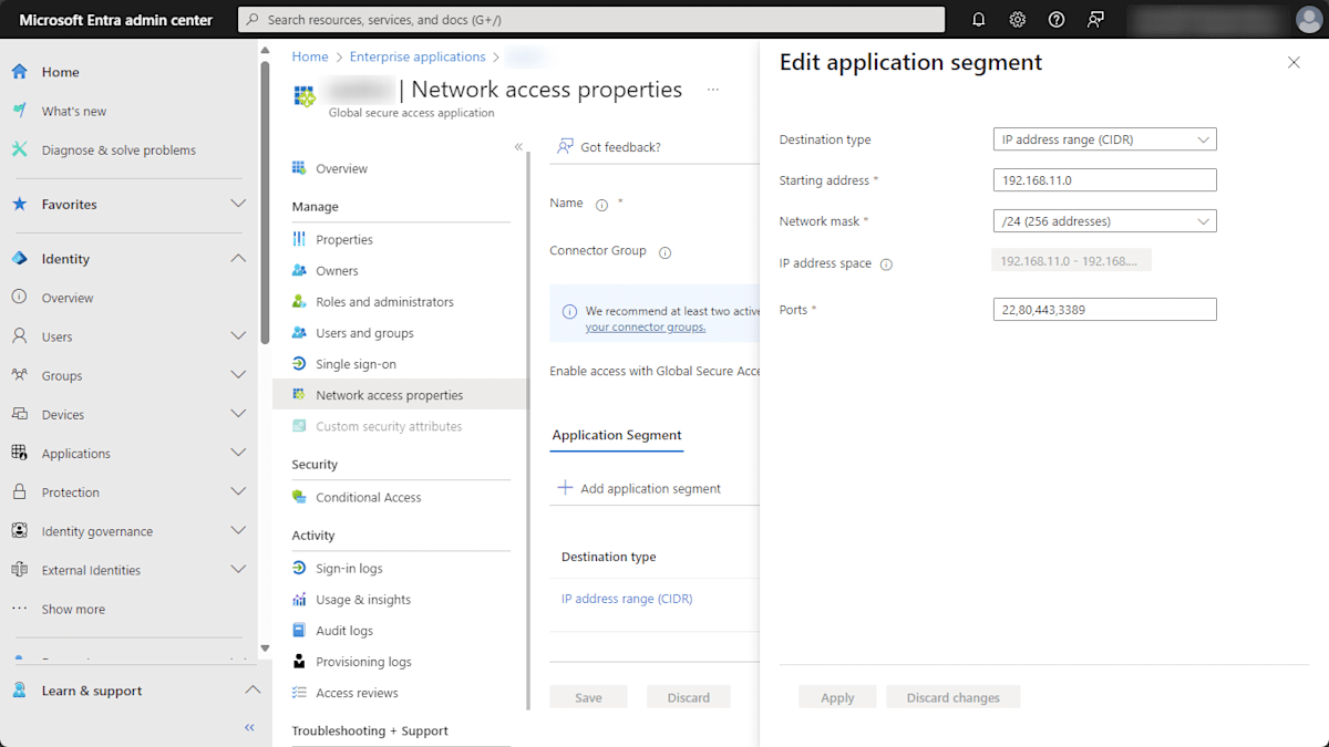 Entra admin center - Network access properties