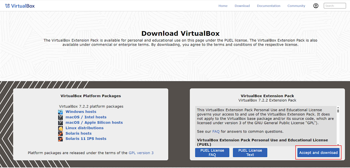 VirtualBox拡張機能ダウンロード