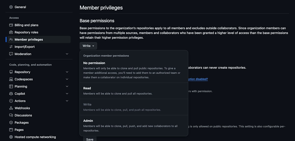 Base permissions