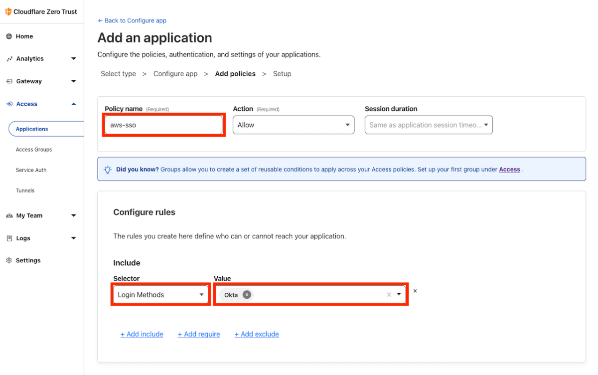 Cloudflare - Add an application 3
