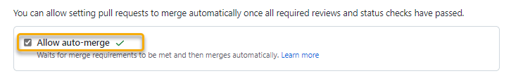 GitHub リポジトリ設定で Allow auto-merge の設定を有効化する