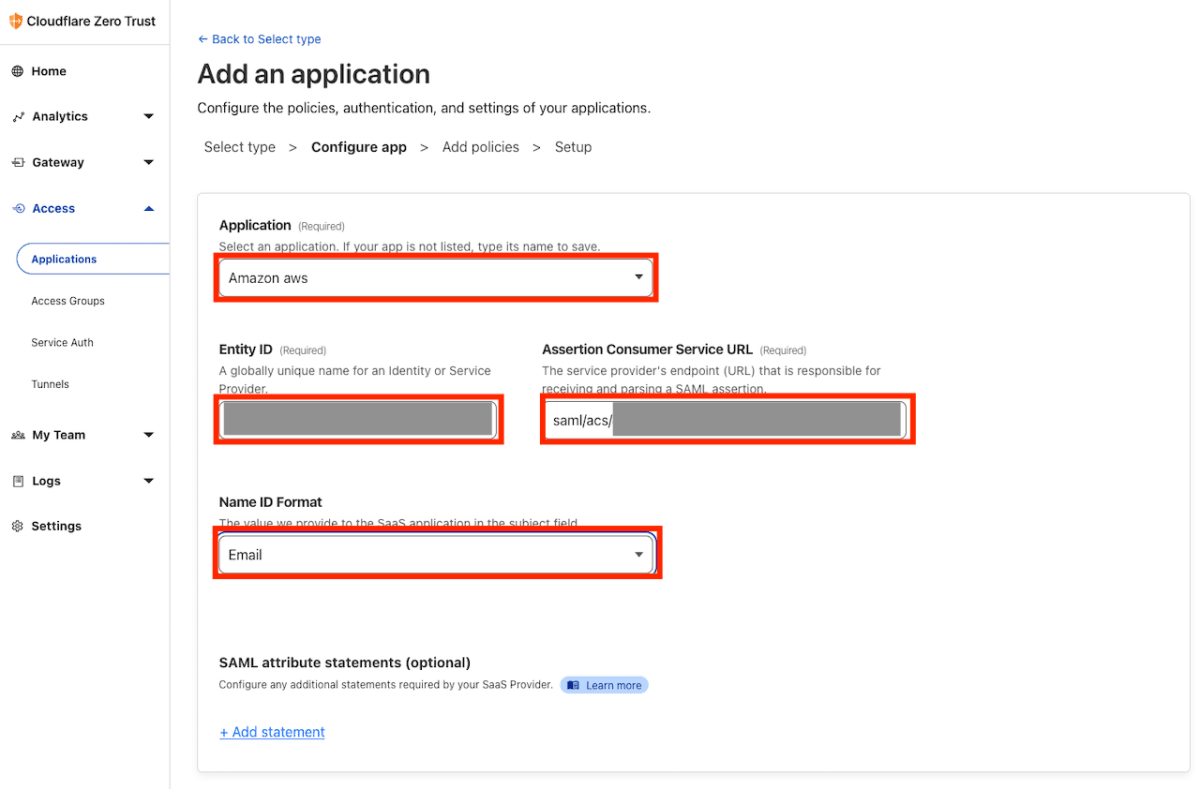 Cloudflare - Add an application 2
