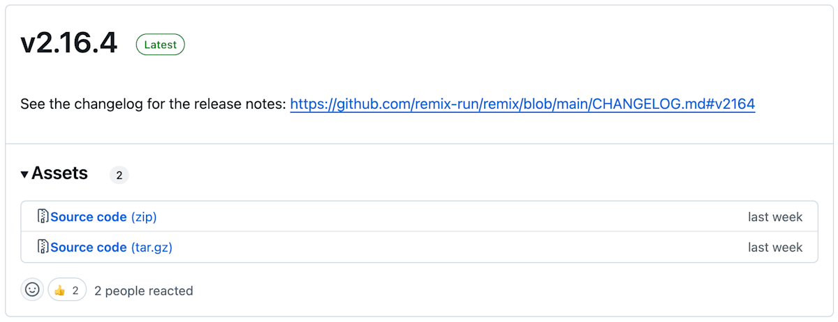 RemixのGitHub Releases