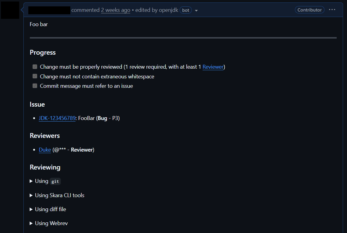 OpenJDK Bot のコメント