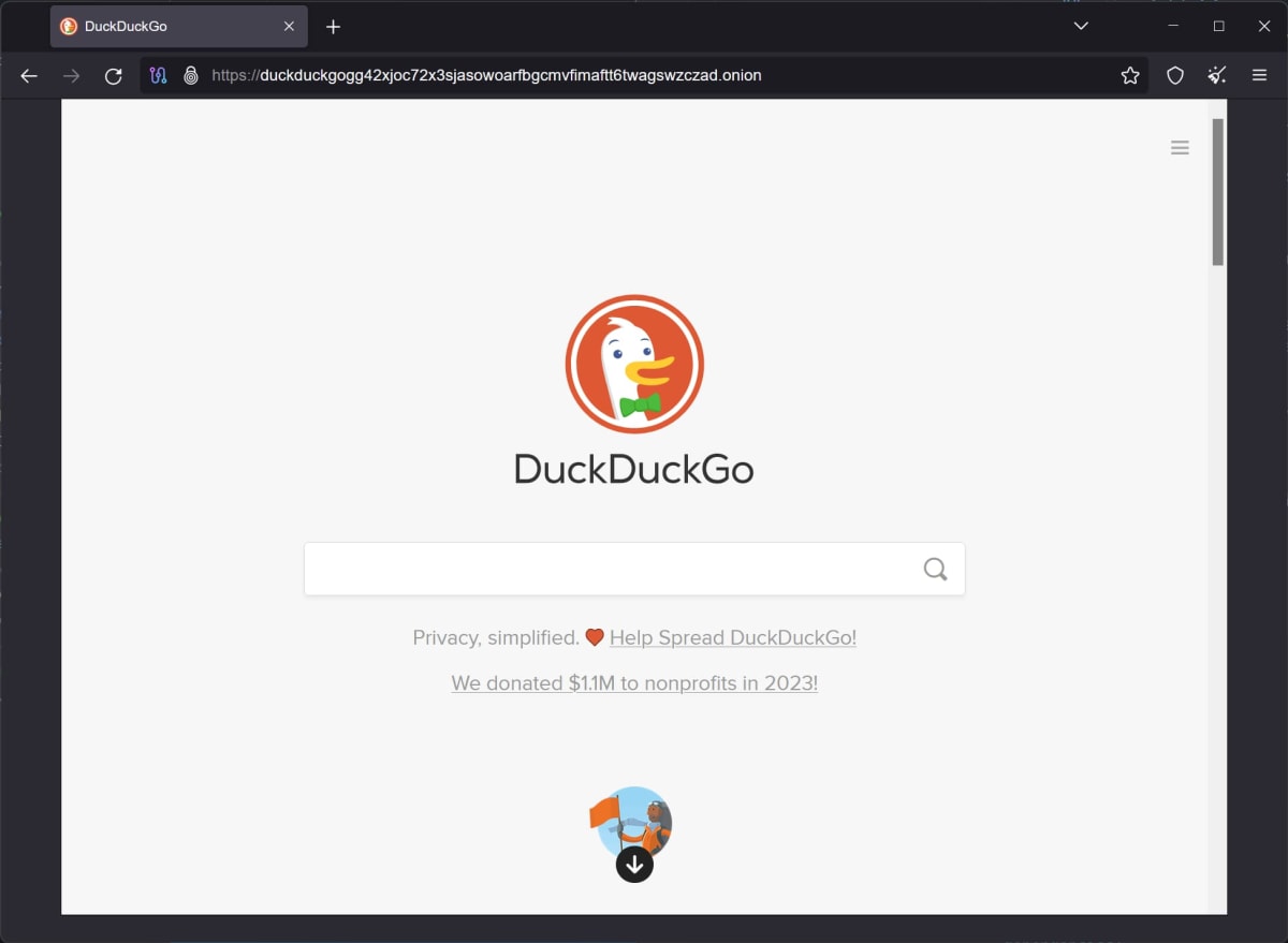 Tor Browser で DuckDuckGo を開いた時のスクリーンショット