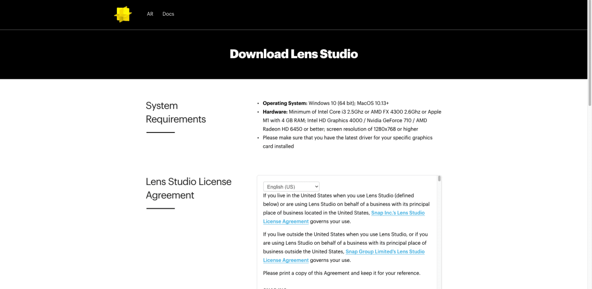 Lens Studioのダウンロード