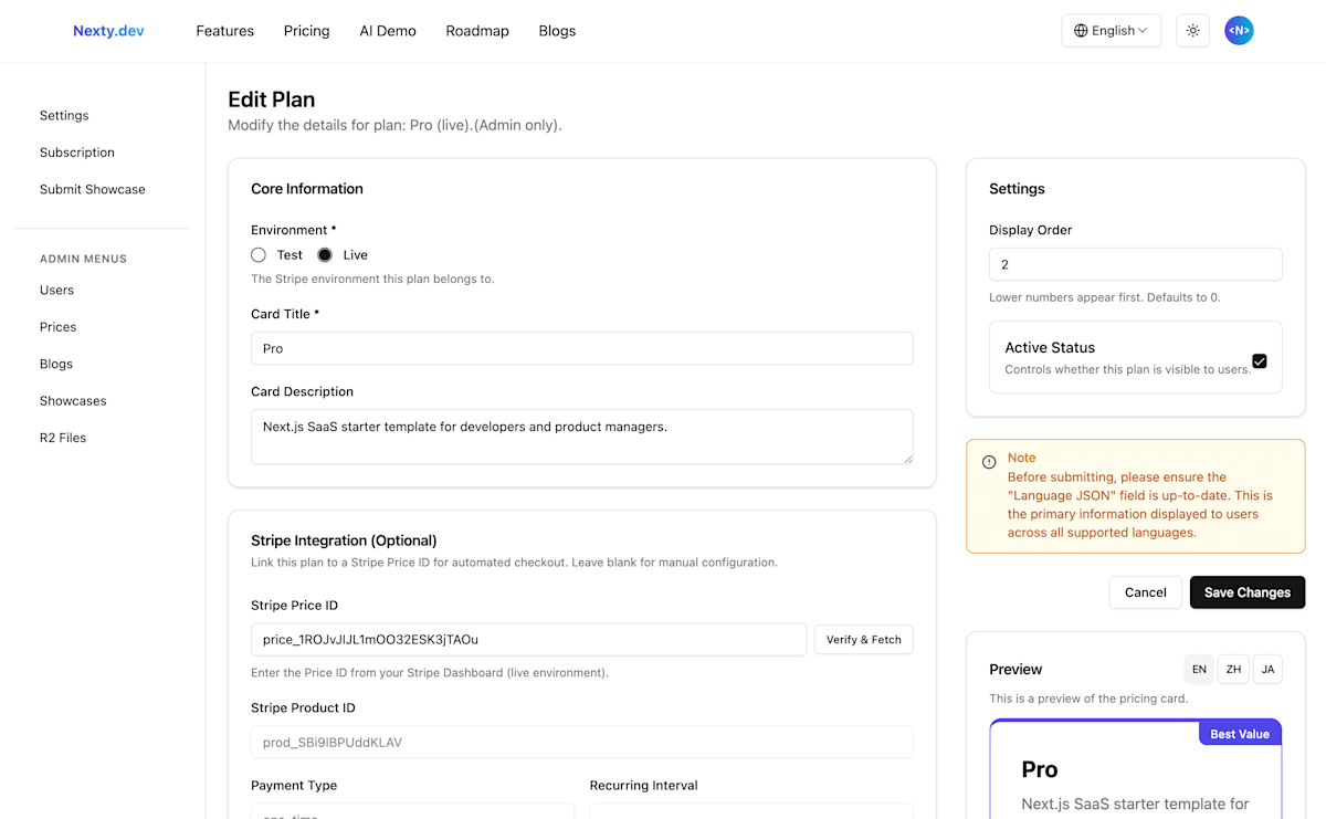 nexty.dev prices form