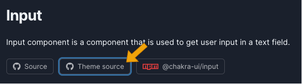 Inputコンポーネントのドキュメントにアクセスし、「Theme source」をクリック
