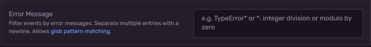 Sentry の Inbound Filters 画面。 Error Message を glob パターンで入力する欄がある