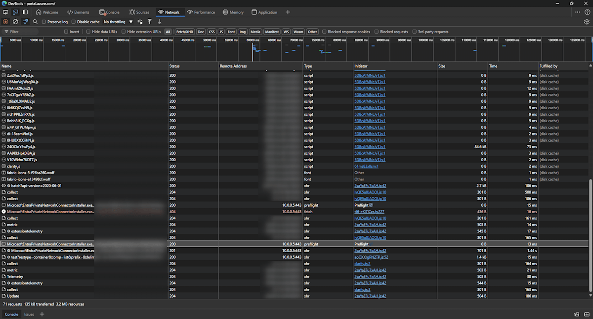 DevTools - look IP address in network log