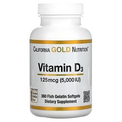 California Gold Nutrition, ビタミンD3、125mcg（5,000IU）、魚ゼラチンソフトジェル360粒