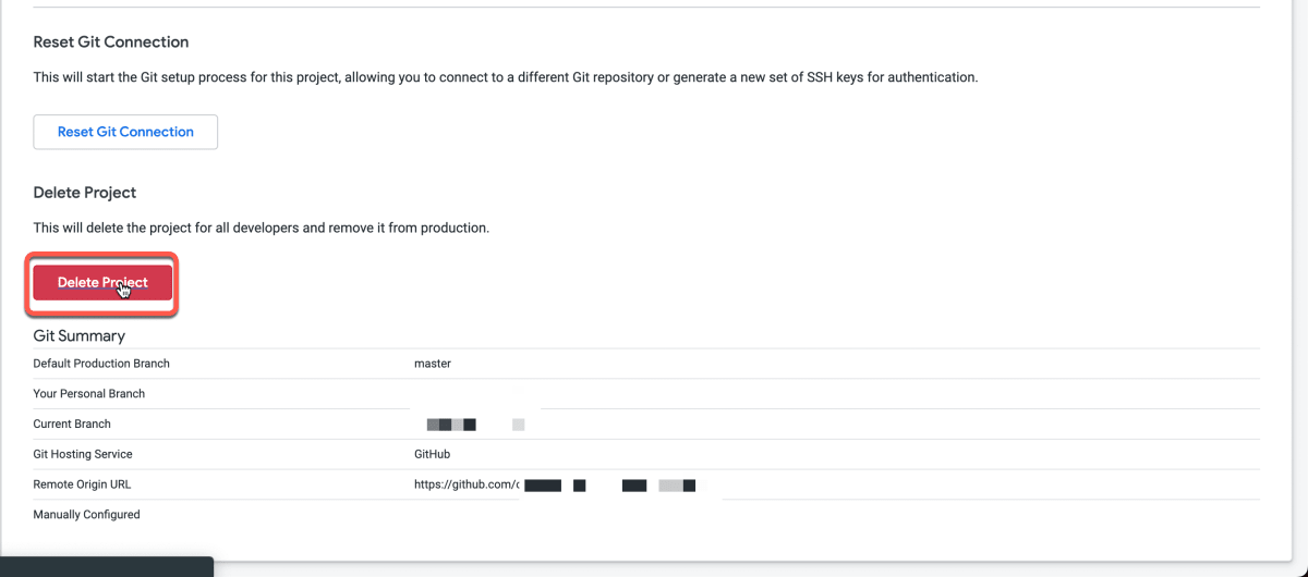 プロジェクト削除画面