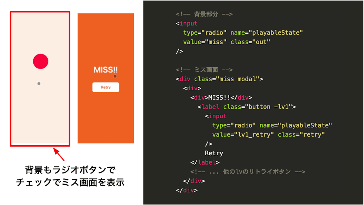 タッチできないとミス画面を表示