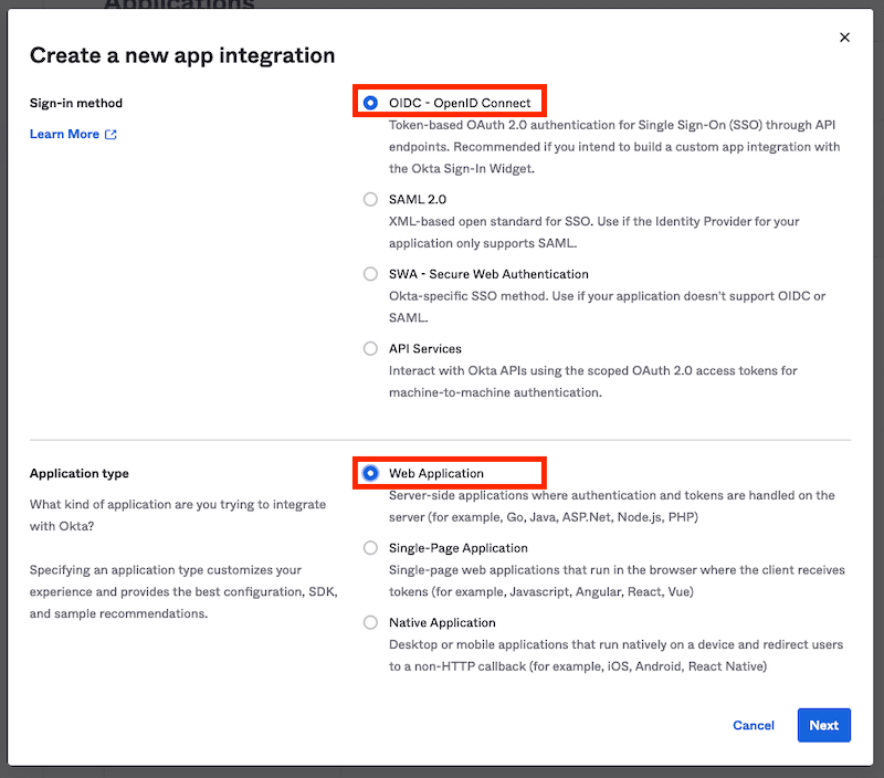 Okta - Create a new app integration