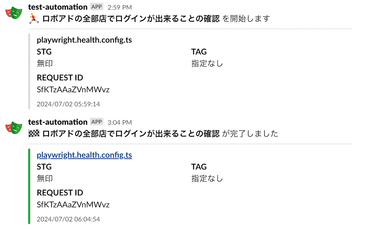 Slackでの通知例