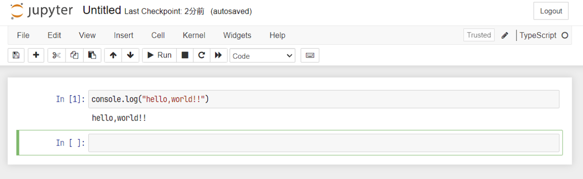 NotebookでTypeScriptを使いhello,world