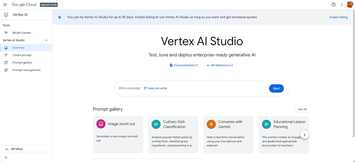 Vertex AI Express Mode (Dashboard)