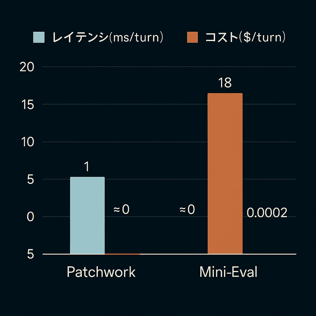 図2 Patchwork vs Mini-Eval レイテンシ・コスト比較