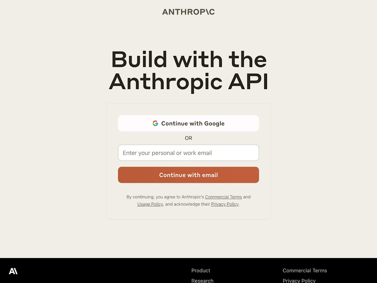 Anthropic Console のサインインページ