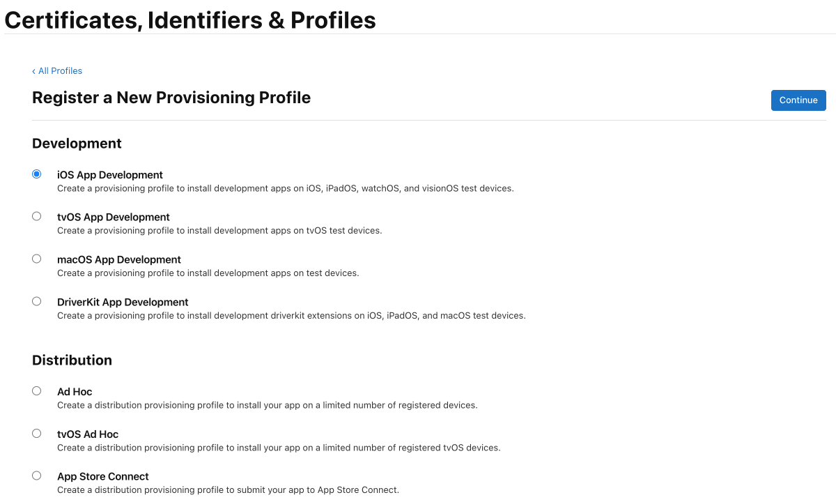 Provisioning Profile登録手順1-2