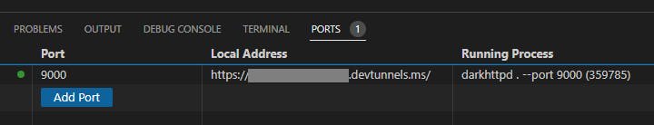 転送しているポート一覧で Local Address に devtunnels.ms のアドレスが割り振られているのを表示しているスクリーンショット