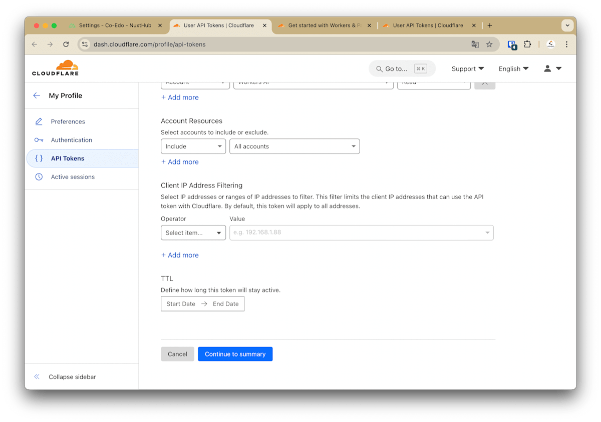 Cloudflare API トークン作成 Account Resources