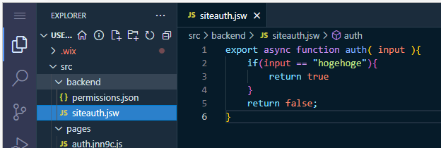 backend/siteauth.jswにコードを書く