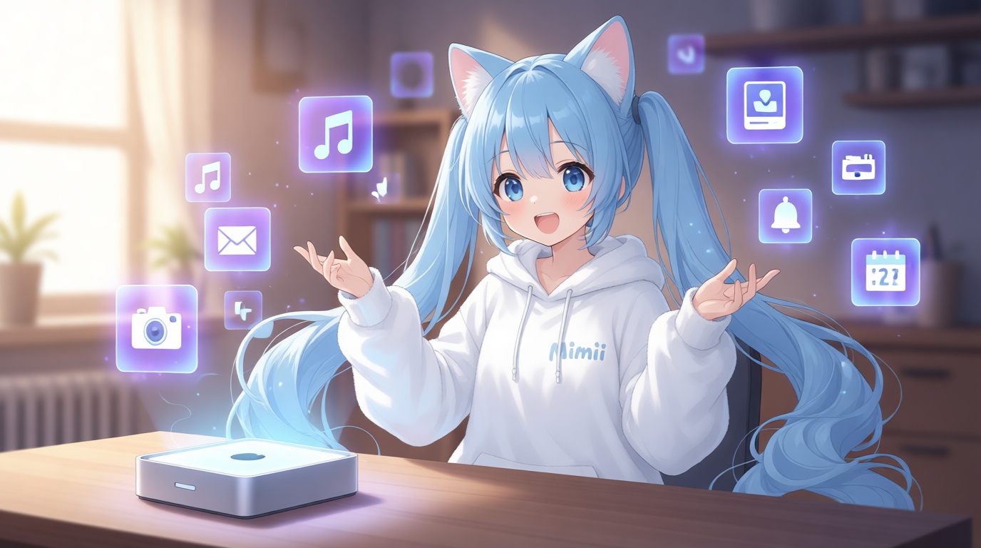 ミミがMacの色んなアプリを操作しているイメージ