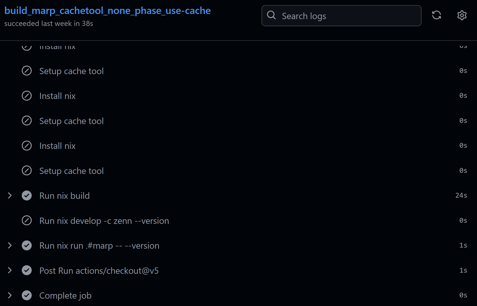 キャッシュツール無し 各ステップの処理時間