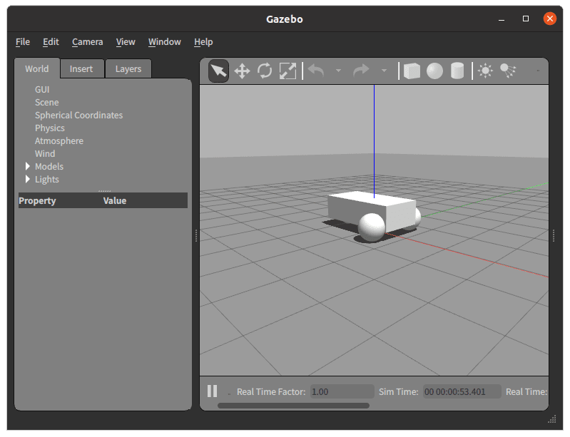 Gazeboのデモを実行した様子
