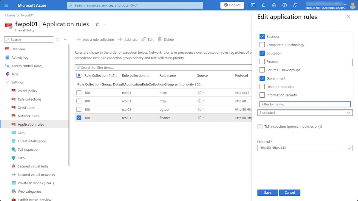 Azure Firewall - Application rules - Web category