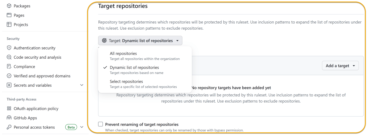 Target repositoriesの設定項目