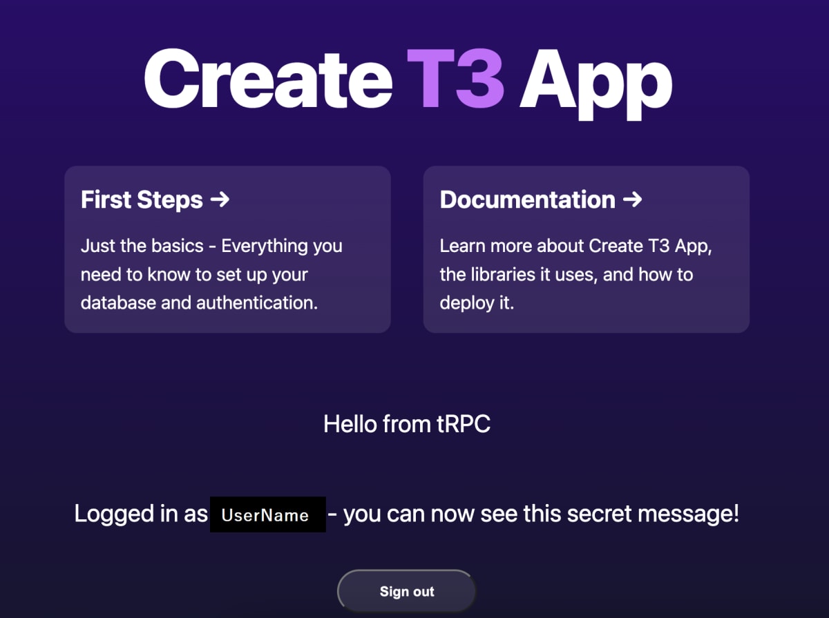 Top page of create t3 app