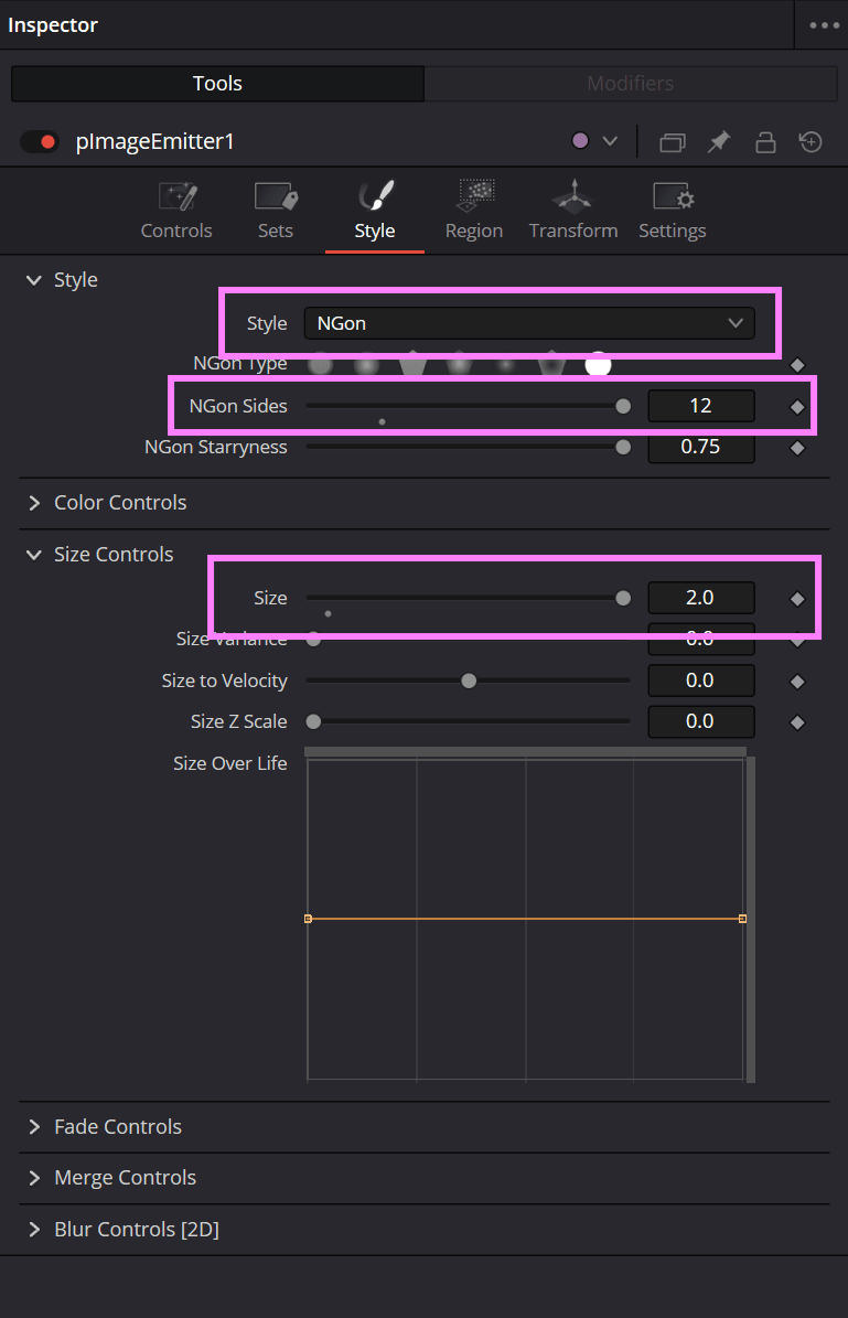 pImageEmitter style settings