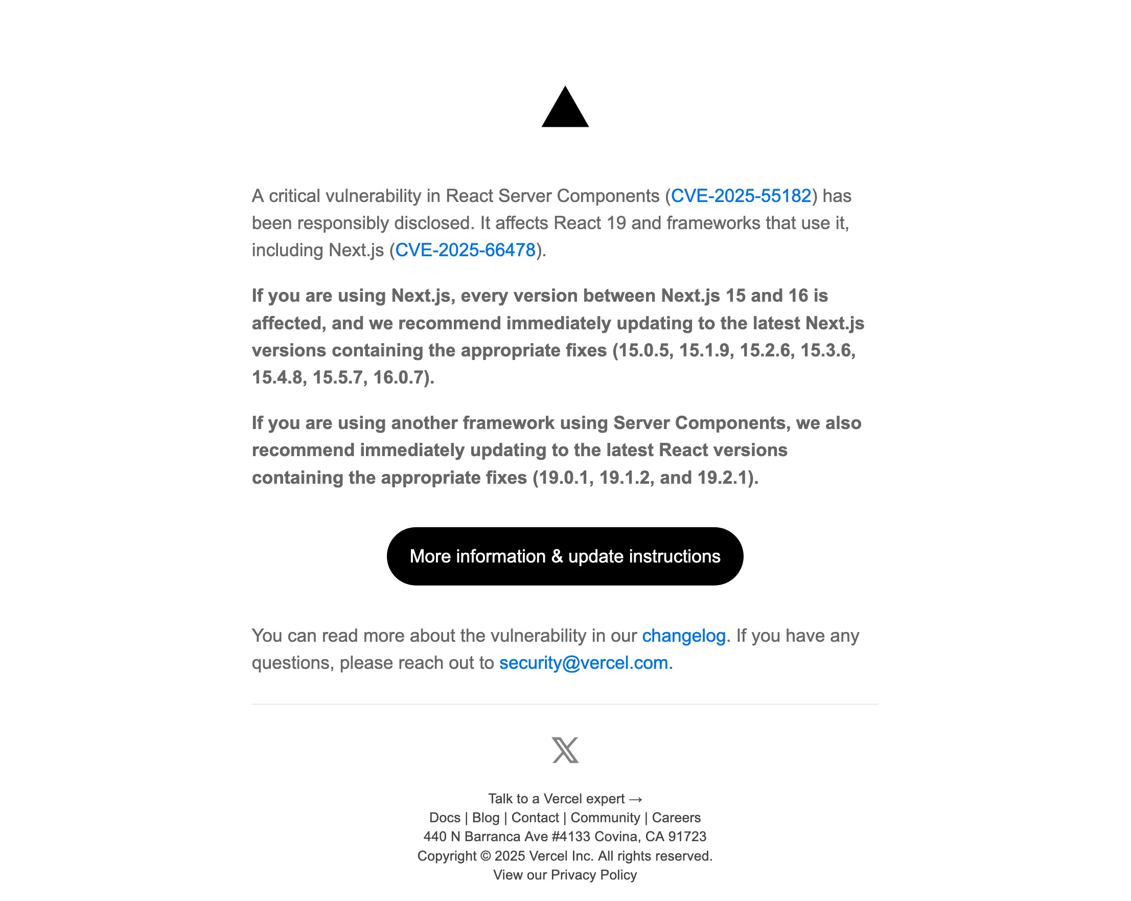 Email from vercel security