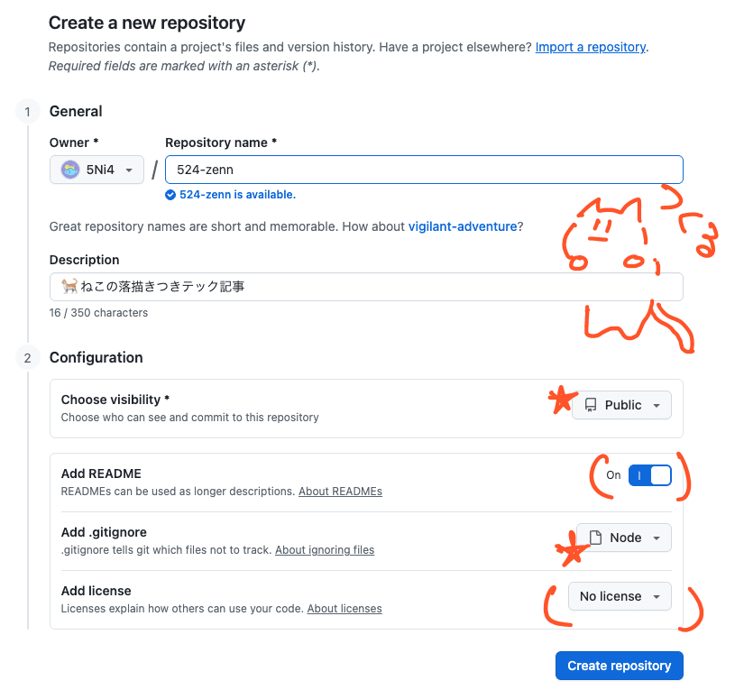 リポジトリ新規作成ダイアログ