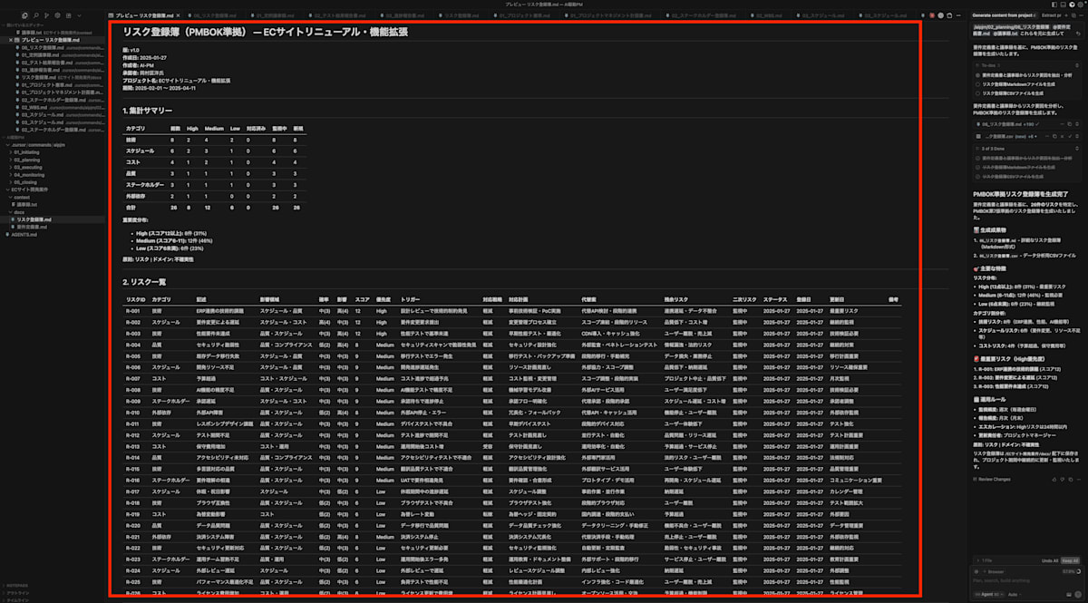 リスク登録簿出力