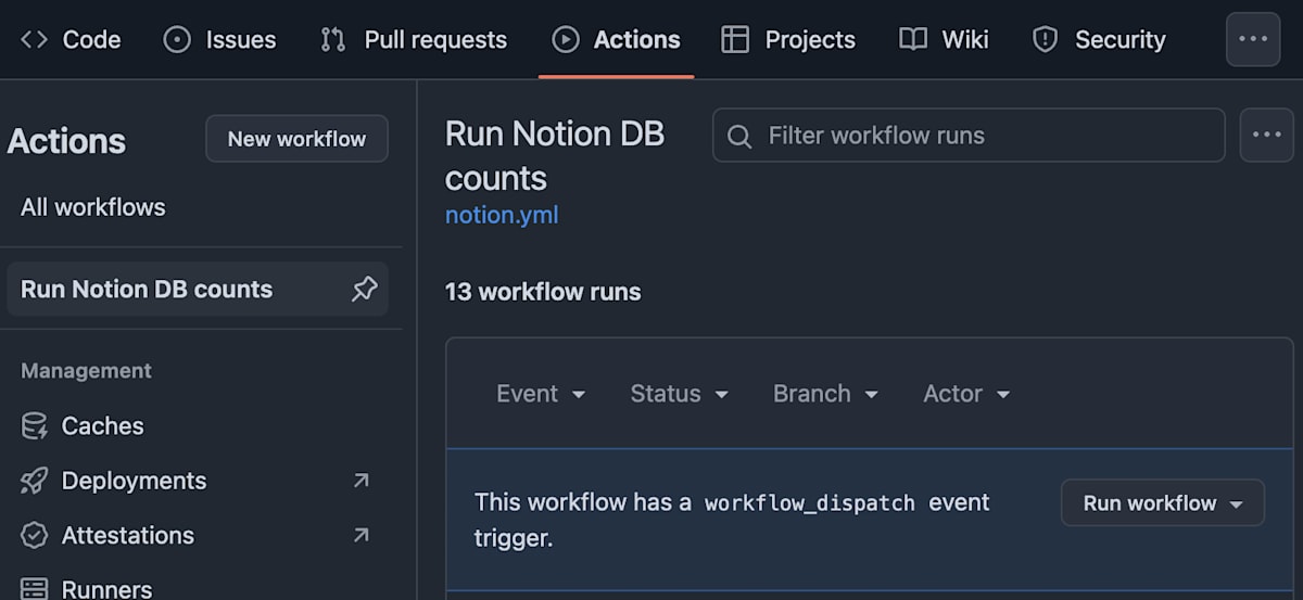 githubActionsの画面