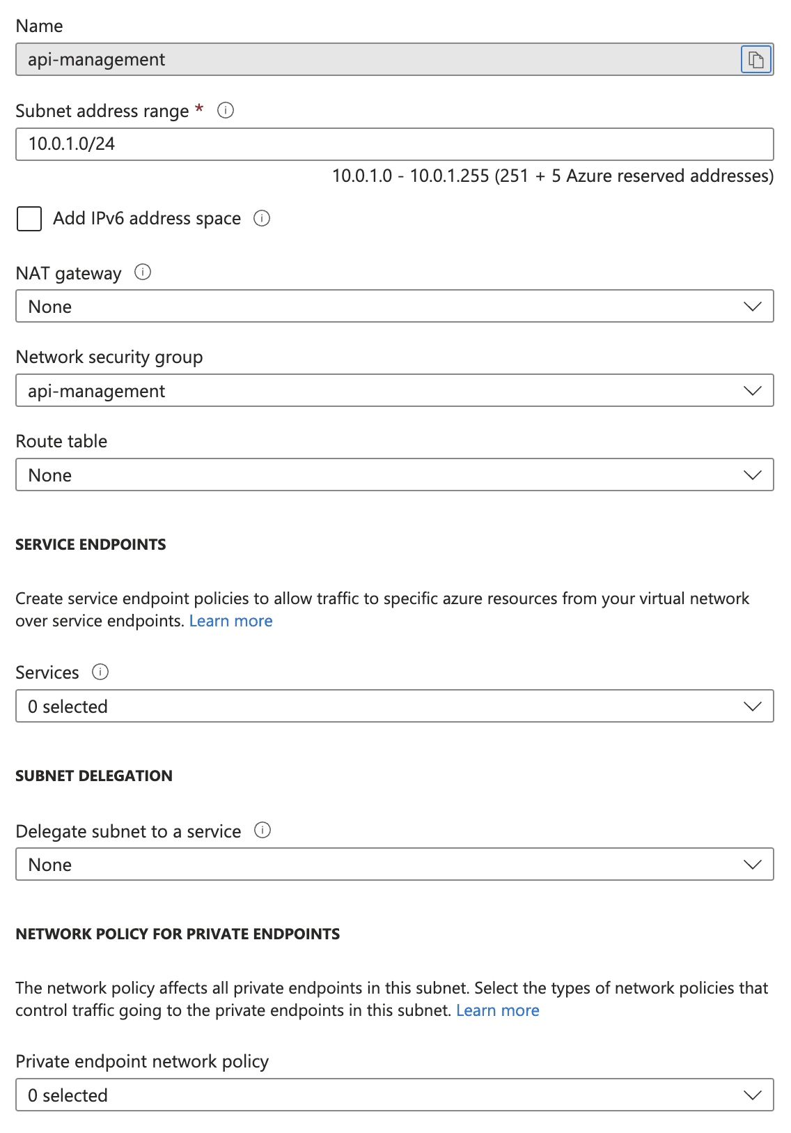 Subnet API Management