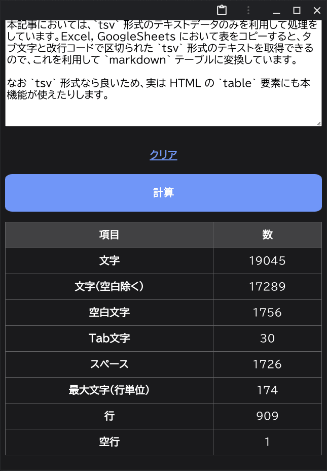 JIG-Aで本記事の文字列カウントしている図