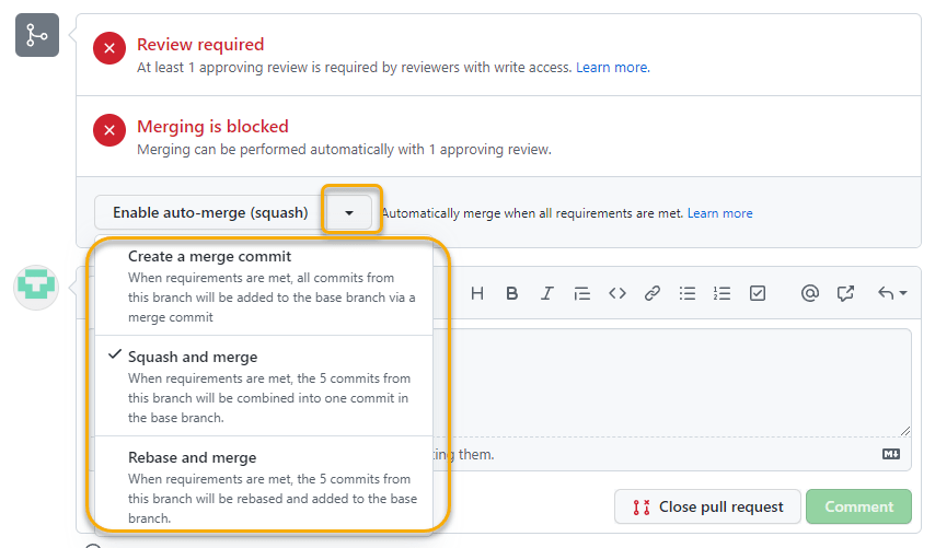 プルリクエストで auto-merge を行う際のマージ方法を選択する