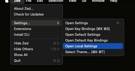 open local settings