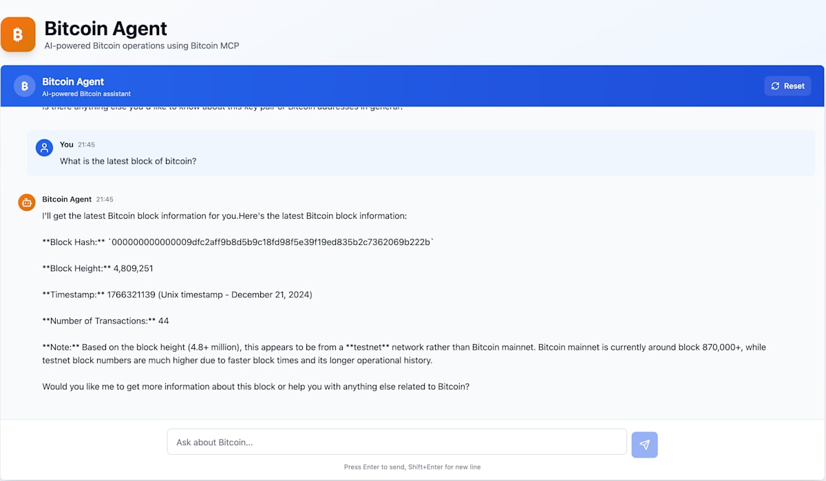 Bitcoin MCPとStrands Agentを使ってBitcoin AIエージェントを作ろう！