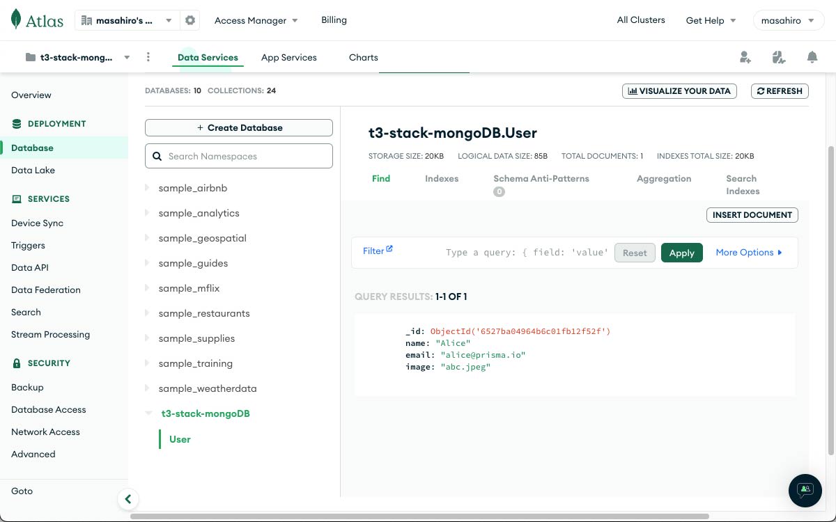 MongoDBダッシュボード