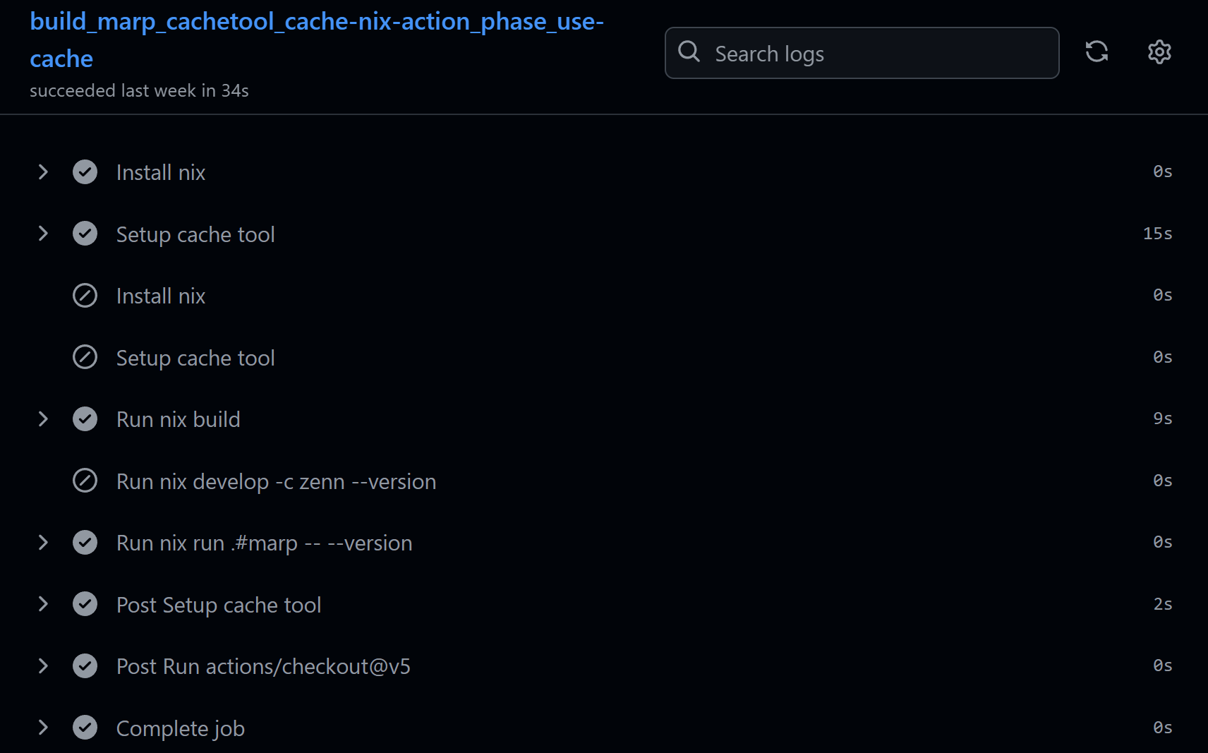 marp cache-nix-action 各ステップの処理時間