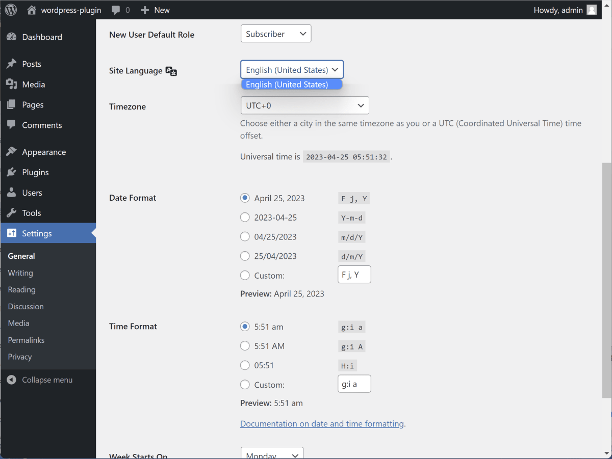 デフォルトでのSite Language