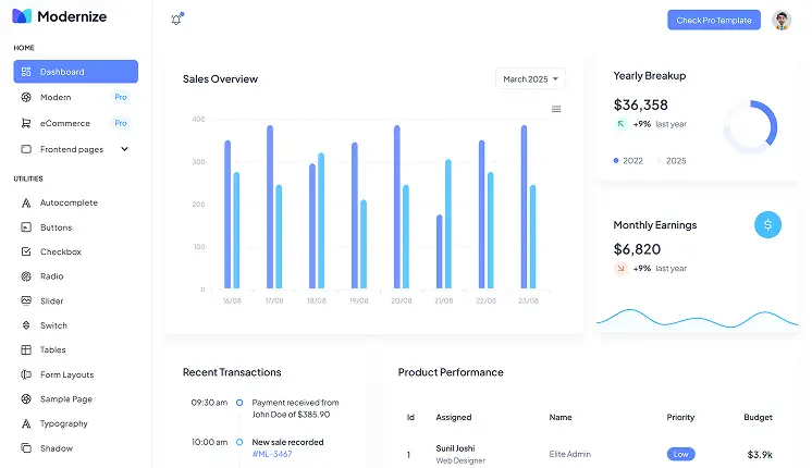 Modernize Free React Dashboard