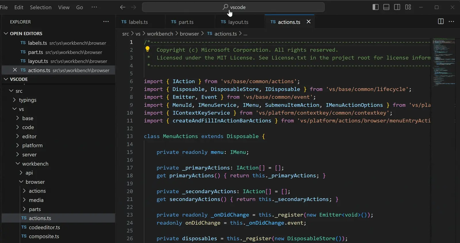 workbench.editor.pinnedTabsOnSeparateRowをtrueにしたときの画像