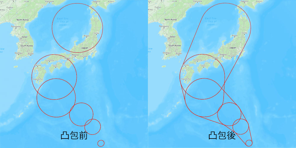 隣合うペアの凸包前と凸包後