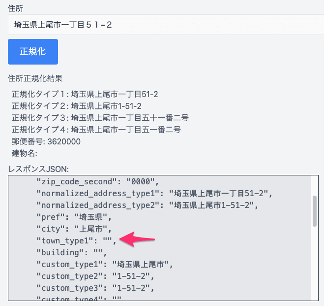 「埼玉県上尾市一丁目５１−２」の正規化結果